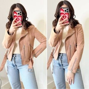 All Saints Pink Plaited Balfern Biker Moto Cropped Jacket Goat Leather Size US 4